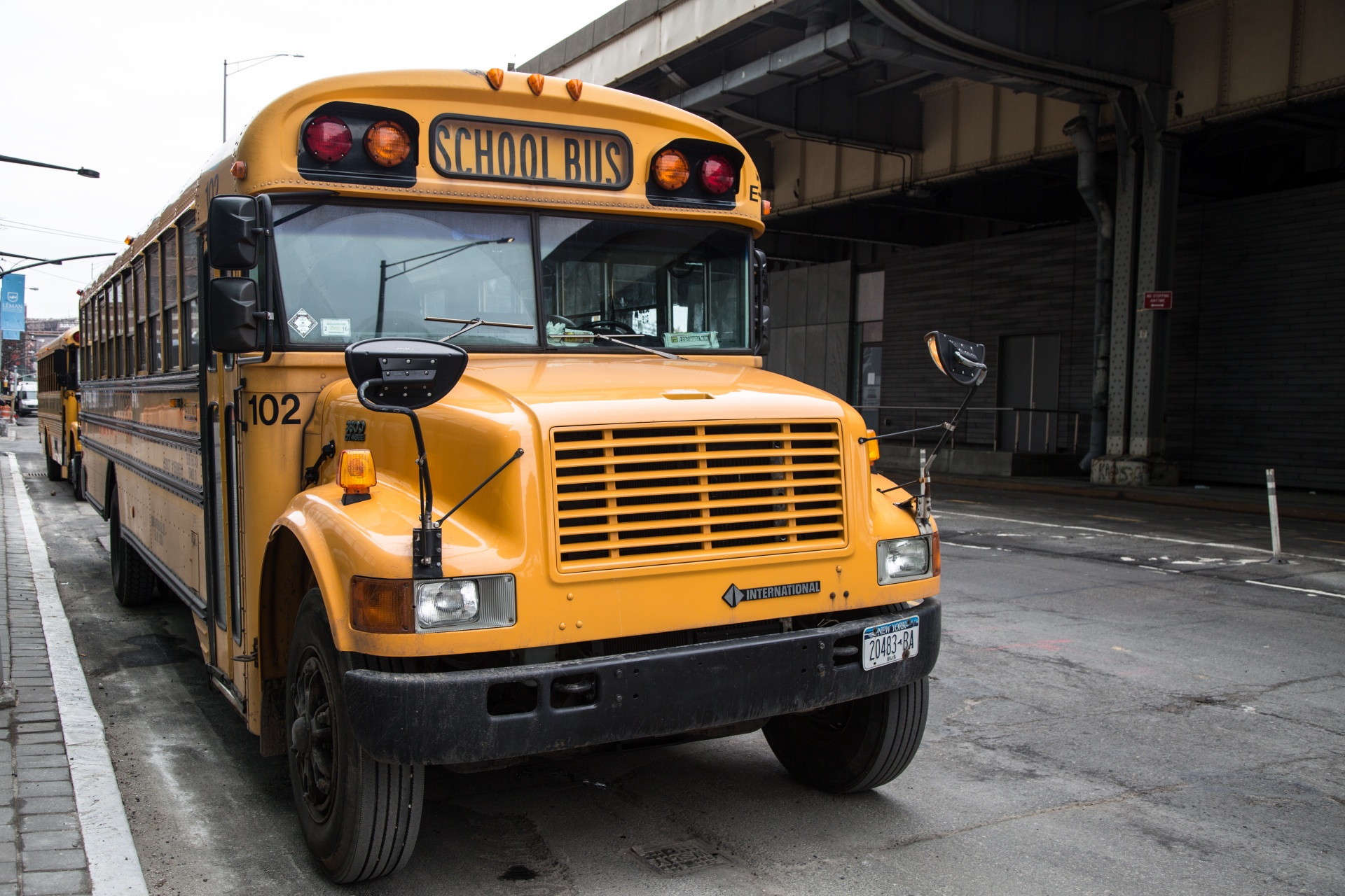 Image shows parked school buses 