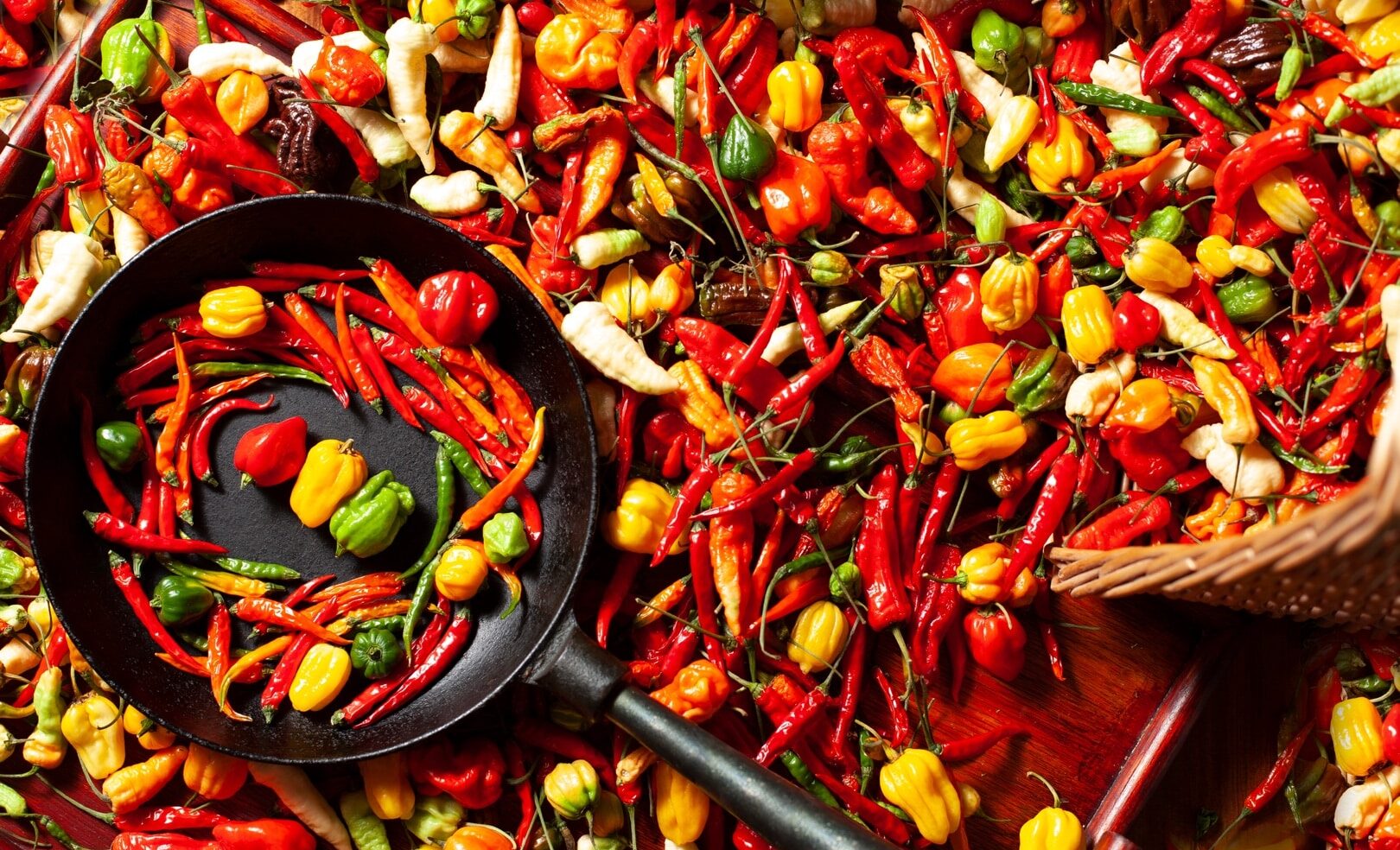 Various types of hot peppers