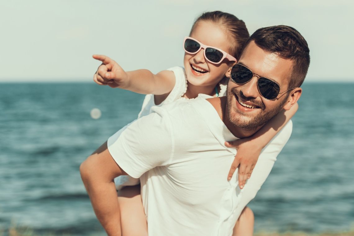 Father and daughter wearing sunglasses 