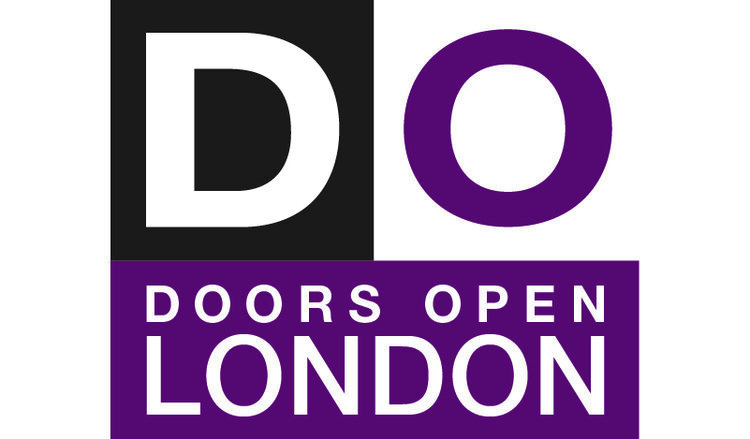 The Doors Open London logo in purple, black, and white.