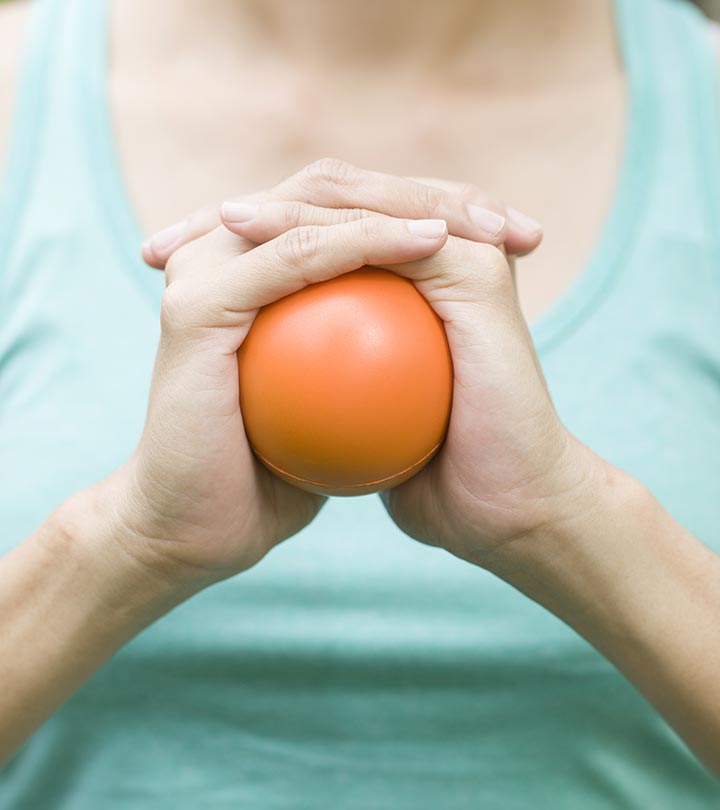 Someone holding a stress ball